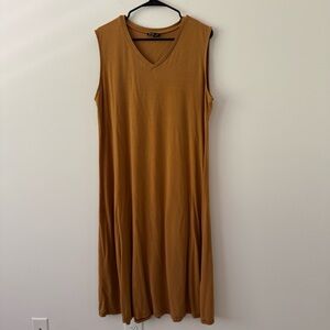 Eileen Fisher Tencel V Neck Sleeveless Dress Orange Large L